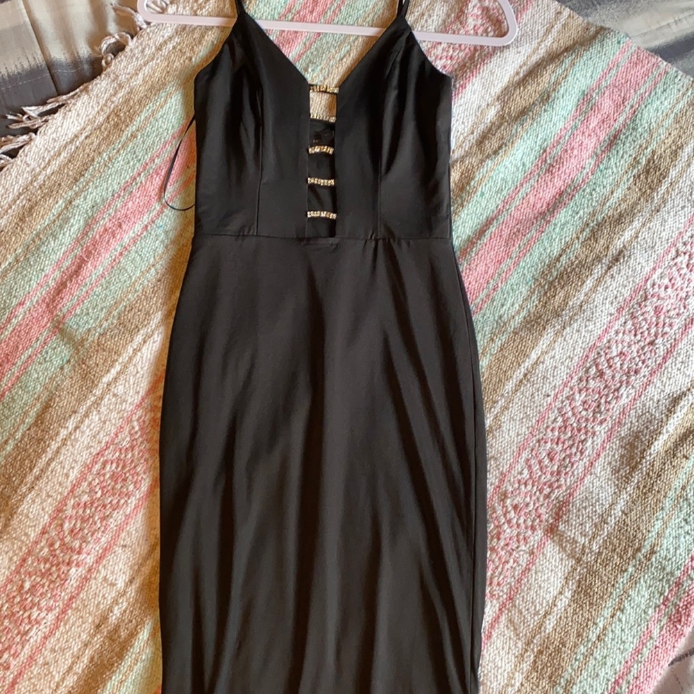 Black long sculpted dress with rhinestone